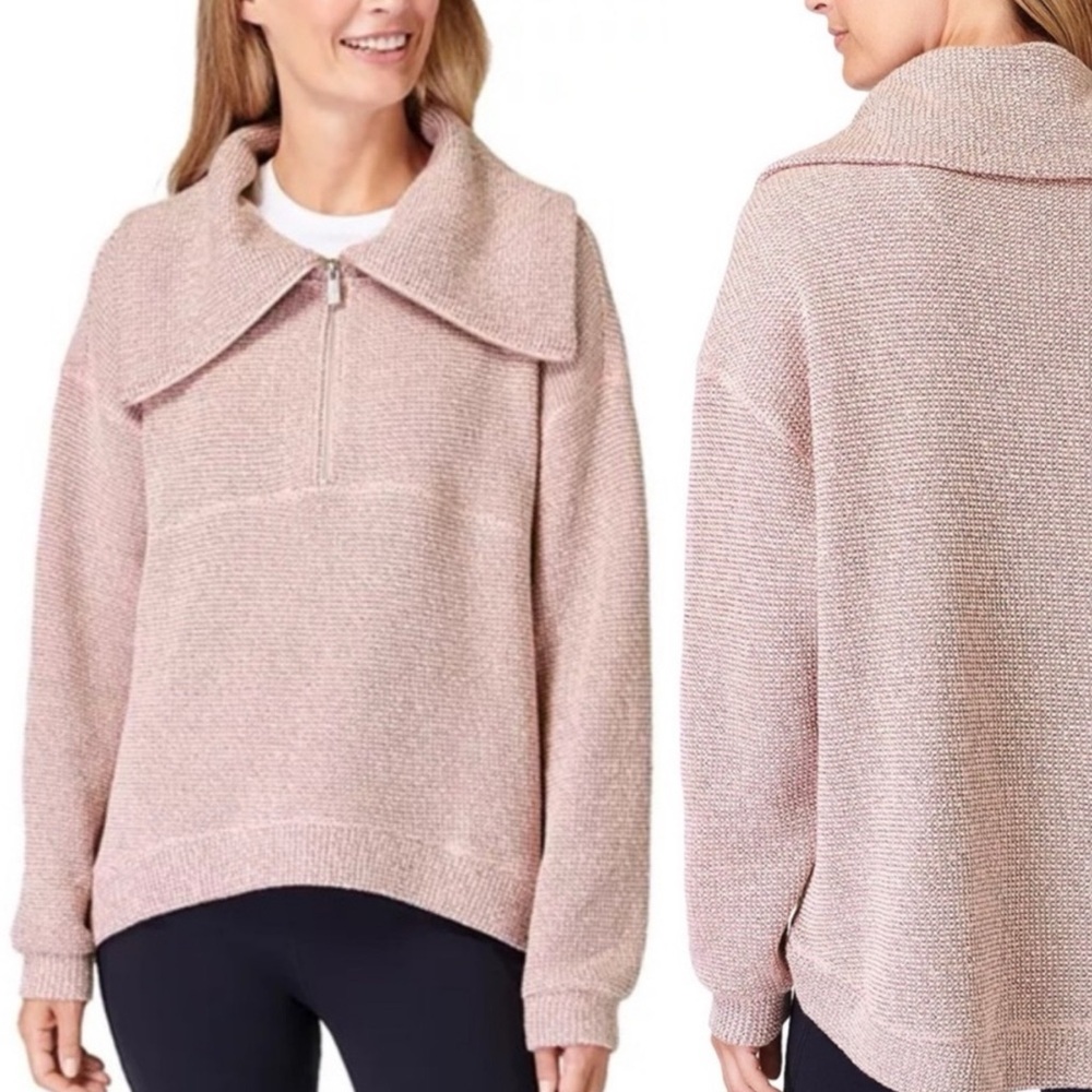 Sweaty‎ Betty Restful Boucle Half Zip Sweater Size 10 Pink / Gray / White